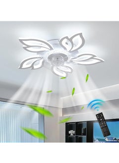 JOGAMS 64cm Modern Ceiling Fan with Lights and Remote Control Petal Shaped Design 3 Light Colors 6 Speeds Flush Mount Low Profile Ceiling Fan for Bedroom Kitchen  - Image 1