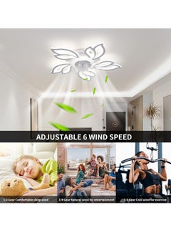 JOGAMS 64cm Modern Ceiling Fan with Lights and Remote Control Petal Shaped Design 3 Light Colors 6 Speeds Flush Mount Low Profile Ceiling Fan for Bedroom Kitchen  - Image 2