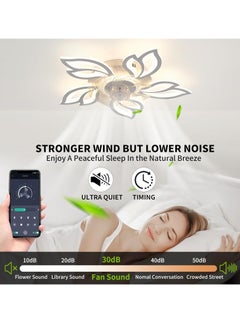 JOGAMS 64cm Modern Ceiling Fan with Lights and Remote Control Petal Shaped Design 3 Light Colors 6 Speeds Flush Mount Low Profile Ceiling Fan for Bedroom Kitchen  - Image 4