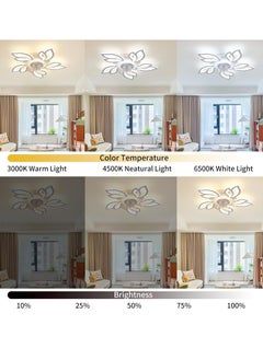 JOGAMS 64cm Modern Ceiling Fan with Lights and Remote Control Petal Shaped Design 3 Light Colors 6 Speeds Flush Mount Low Profile Ceiling Fan for Bedroom Kitchen  - Image 5
