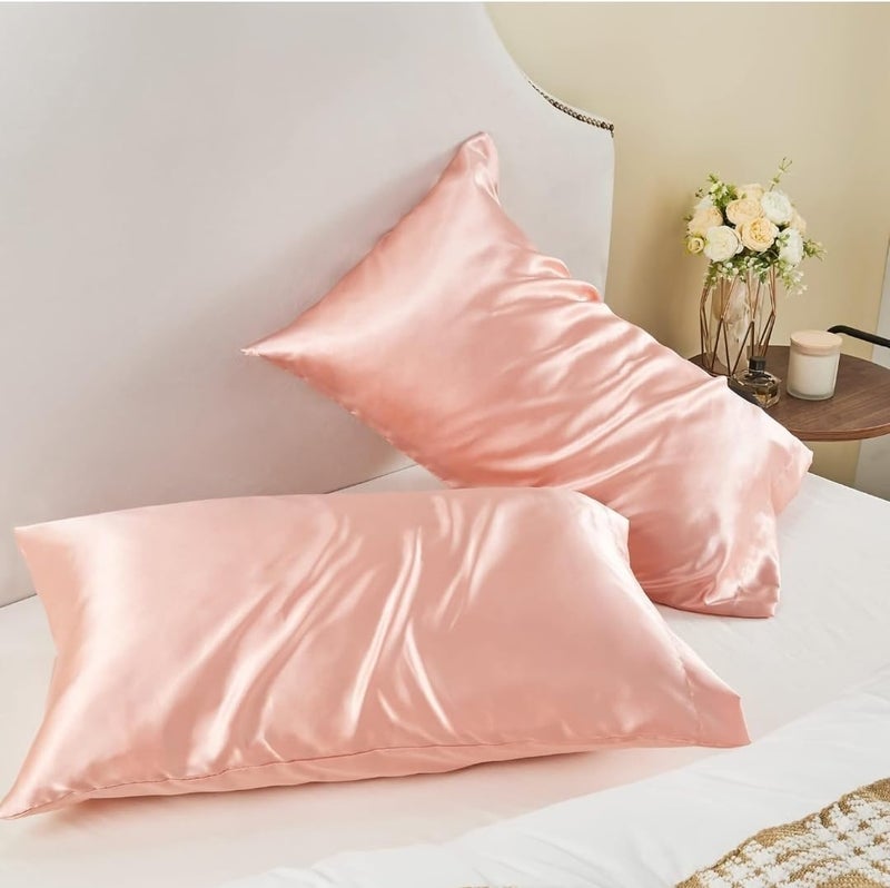RORIAN Solid Satin Silk Pillow Covers Pack of 2 for Hair and Skin-with Satin Scrunchies |Satin Pillow Cover for Hair B and Skin|scrunchies for Women 3-Piece|Silk Pillow case (L) - Image 4