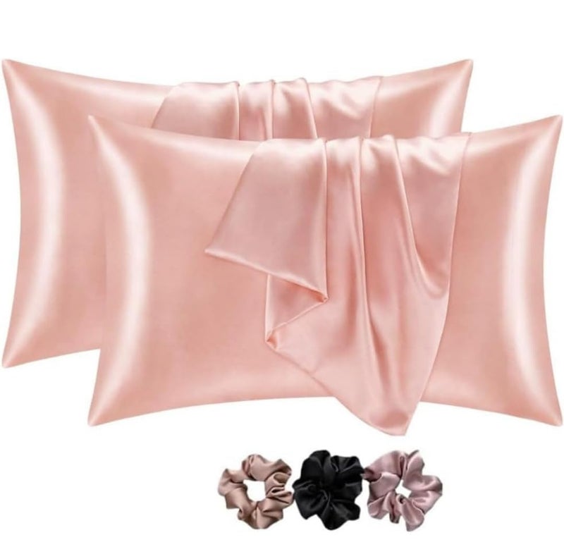 RORIAN Solid Satin Silk Pillow Covers Pack of 2 for Hair and Skin-with Satin Scrunchies |Satin Pillow Cover for Hair B and Skin|scrunchies for Women 3-Piece|Silk Pillow case (L) - Image 1