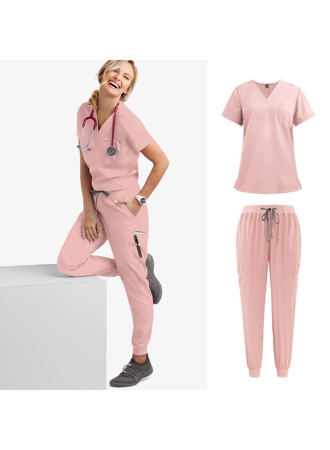 NIBEMINENT Multicolour Jogger Suits Doctor Nursing Uniforms Short Sleeve V-neck Tops Pocket Pants Nurse Scrubs Set Medical Clinical Clothes - Image 1