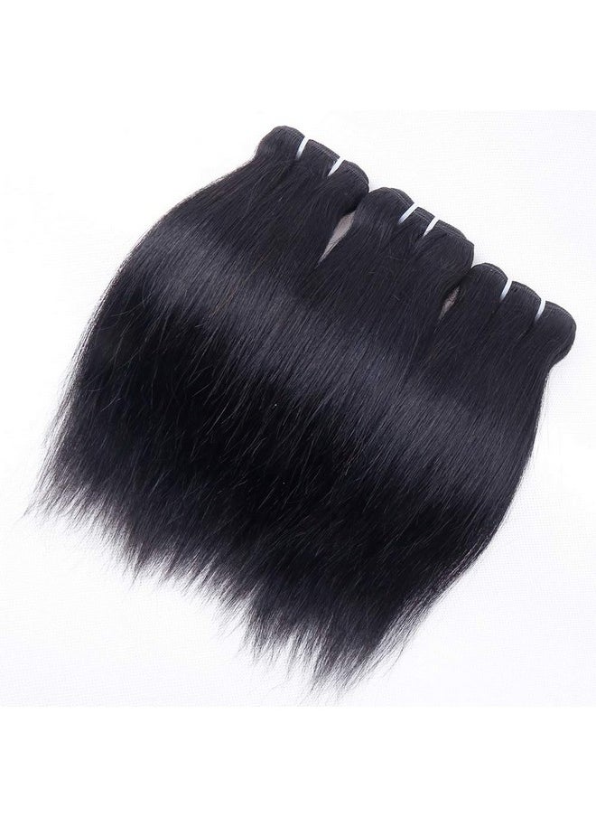 FQ Brazilian Straight Human Hair Bundles With Closure(10 10 10+10) Straight 3 Bundles With Closure 50G/Bundle 10A Unprocessed Straight Virgin Short Bob Hair Bundles With 4X4X1 Handtied Lace Closure  - Image 4