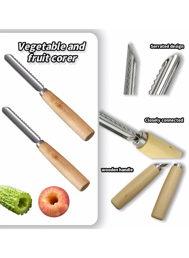 2 Pack Stainless Steel Fruit & Veggie Corer For Zucchini, Apples, Eggplant Hollow Out For Stuffing With Wood Handle, Kitchen Coring Tool - Image 3
