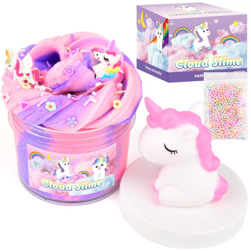 WUJYLY Unicorn Cloud Slime for Kids Christmas Slime with Unicorn Rainbow Charms Stretchy Toy for GirlsBoys Soft Scented Sensory Gift for Kids - Image 3