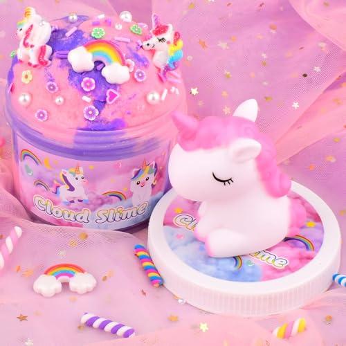 WUJYLY Unicorn Cloud Slime for Kids Christmas Slime with Unicorn Rainbow Charms Stretchy Toy for GirlsBoys Soft Scented Sensory Gift for Kids - Image 5