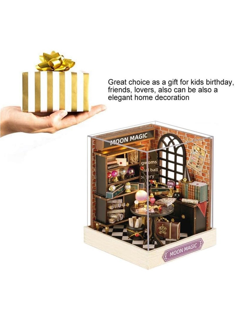 MIXDE DIY Miniature Dollhouse Kit Wooden Dolls House with LED Dust Cover Creative Room Mini House Building Kit Great Handmade Craft for Birthday Gift (Moon Magic) - Image 5