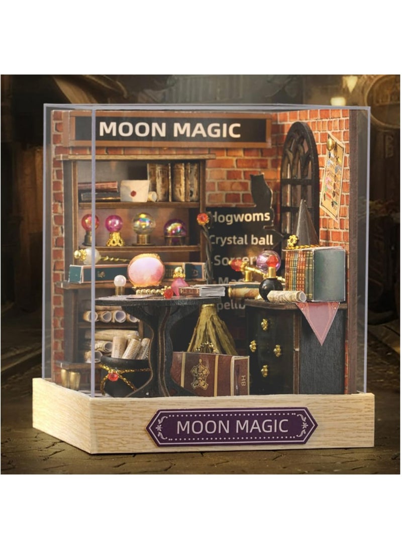 MIXDE DIY Miniature Dollhouse Kit Wooden Dolls House with LED Dust Cover Creative Room Mini House Building Kit Great Handmade Craft for Birthday Gift (Moon Magic) - Image 4