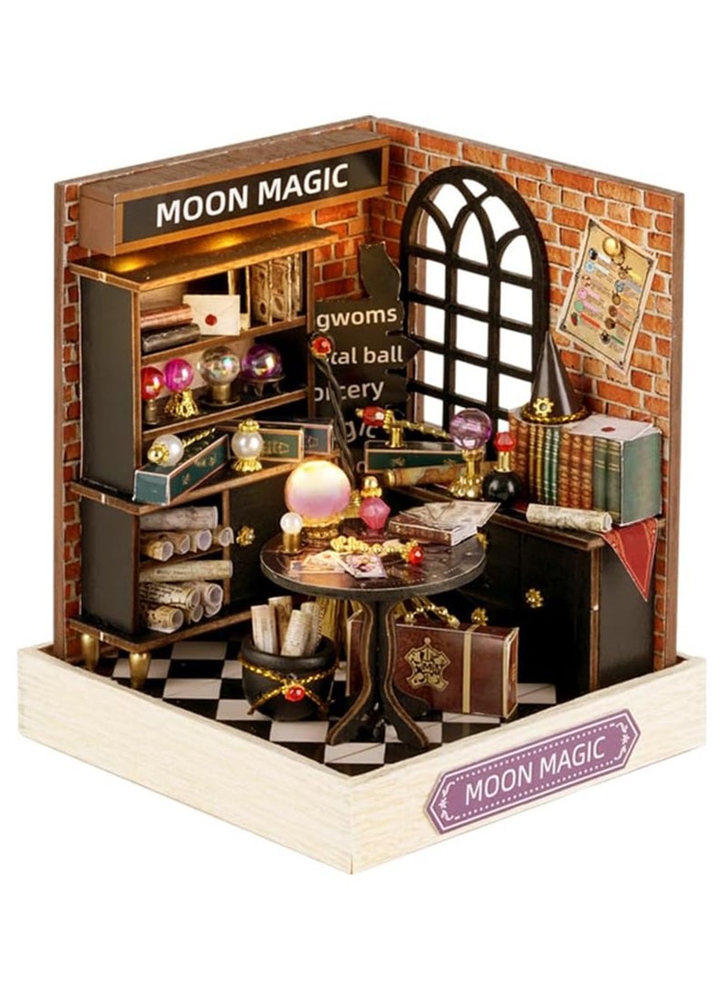 MIXDE DIY Miniature Dollhouse Kit Wooden Dolls House with LED Dust Cover Creative Room Mini House Building Kit Great Handmade Craft for Birthday Gift (Moon Magic) - Image 2