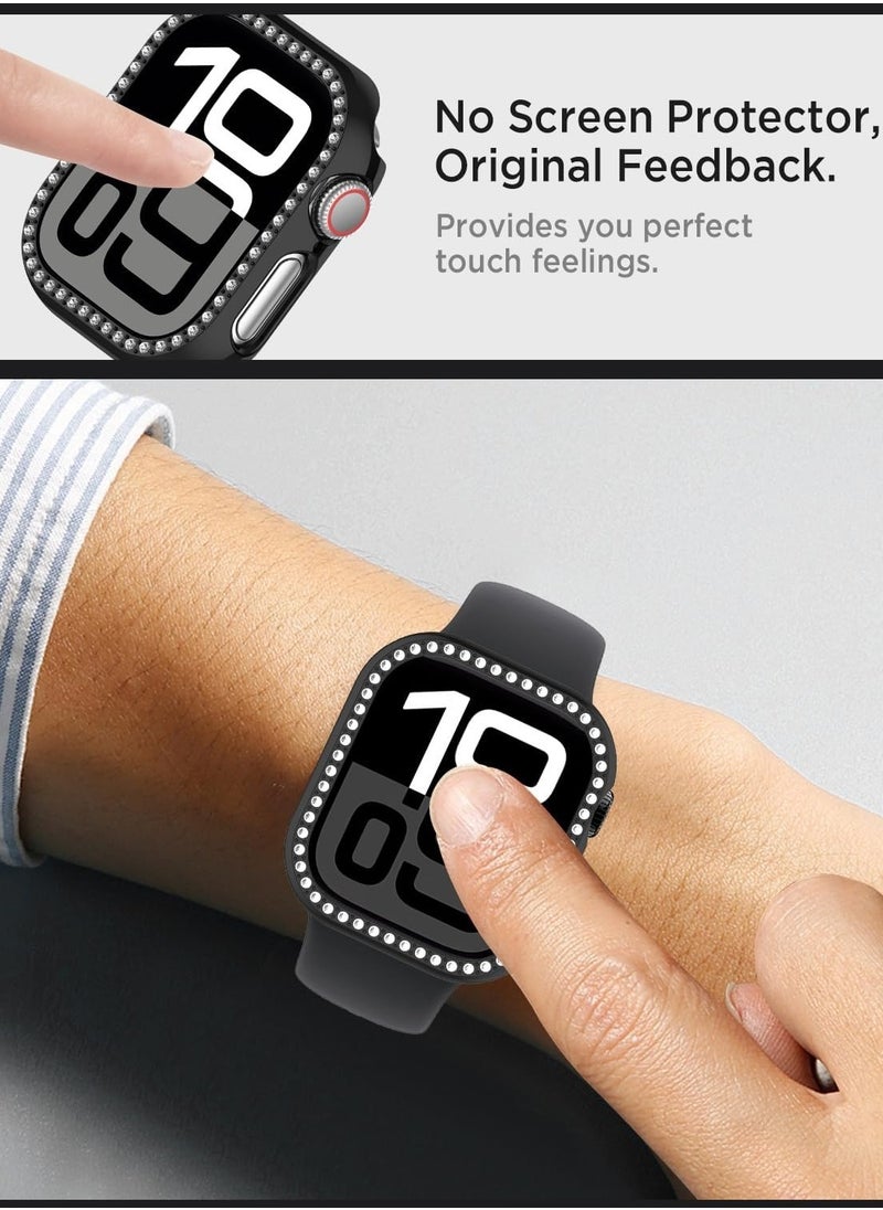 ماركة غير محددة جراب لامع لساعة Apple Watch Series 10 مقاس 42 مم، غطاء صلب لامع من البولي كربونات مع واقي شاشة من الزجاج المقوى، غشاء ممتص للصدمات من الألماس الكريستالي للنساء والفتيات، جراب Apple Watch Series 10 مقاس 42 مم - أسود  - Image 4