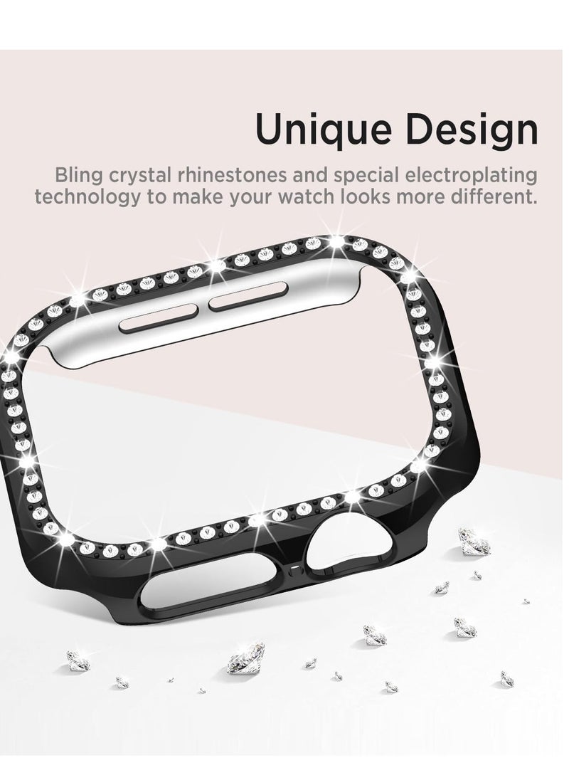 ماركة غير محددة جراب لامع لساعة Apple Watch Series 10 مقاس 42 مم، غطاء صلب لامع من البولي كربونات مع واقي شاشة من الزجاج المقوى، غشاء ممتص للصدمات من الألماس الكريستالي للنساء والفتيات، جراب Apple Watch Series 10 مقاس 42 مم - أسود  - Image 5