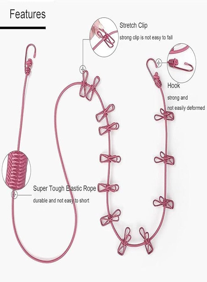 FLIZZOW Mala Eka Cloth Drying Rope with Hooks - Elastic Hanging Rope for Travel, Home, and Outdoor Drying - Includes 12 Clips-Kapde Sukhane ki Rassi Wire - Pack of - Multicolour (1) - Image 3