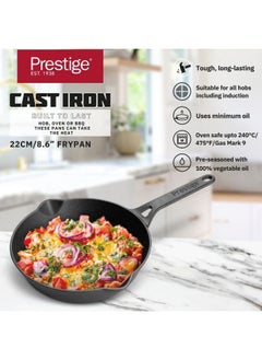 Prestige مقلاة حديد زهر بريستيج 22 سم | مقلاة حديد زهر | مقلاة للقلي بالحث | مقلاة حديد | أواني طهي حديد زهر مسبقة التتبيل PR48902  - Image 4