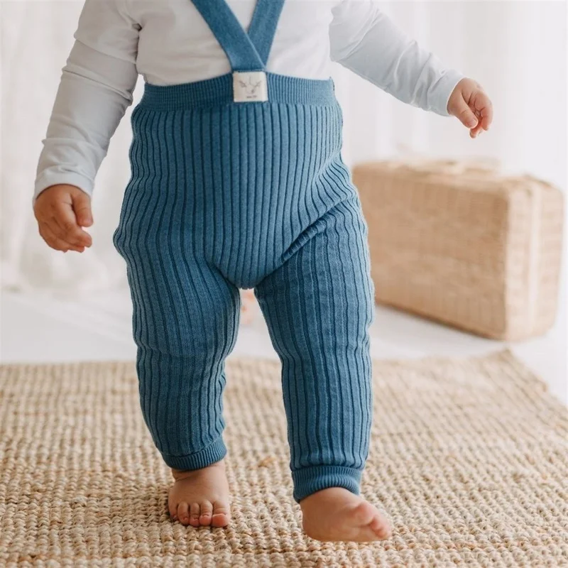 ماما يويو Organic Knitted Baby Tights with Strap - Indigo