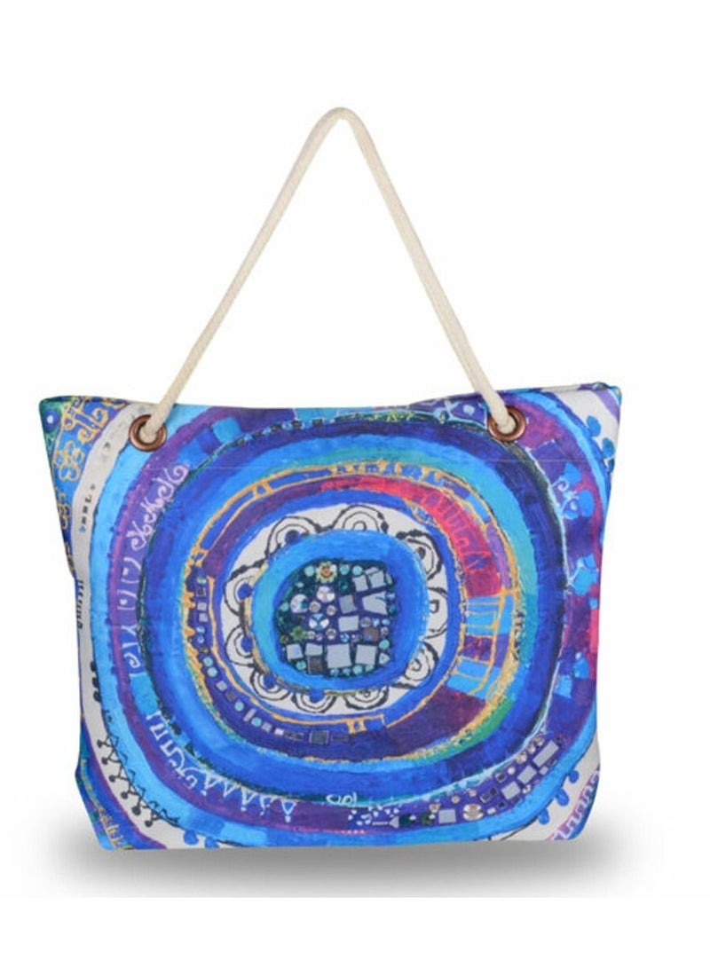 Biggdesign Beach Shoulder Bag for Women Large and Lightweight Summer Pool Bag with Rope Handle and Inner Pocket Blue Color - Image 1