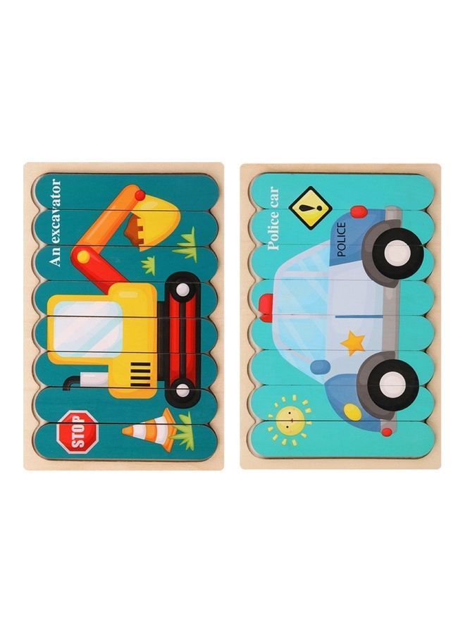 NIBEMINENT Excavator And Police Car Themed Double-Sided Bar Jigsaw Puzzle Set