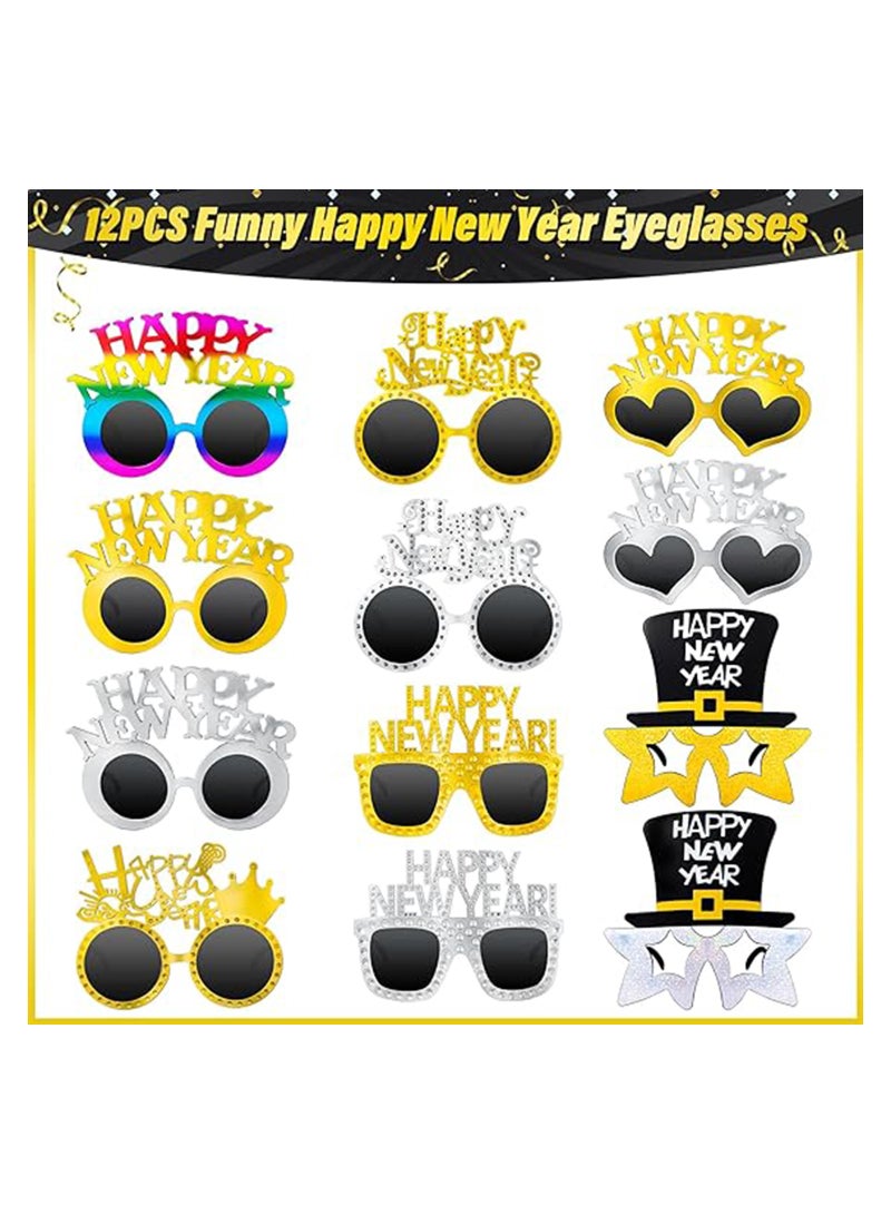 SYOSI 12 قطعة نظارات رأس السنة الجديدة نظارات أنيقة لليلة رأس السنة props صور كشك للنظارات لحفلة عيد الميلاد احتفال - Image 4