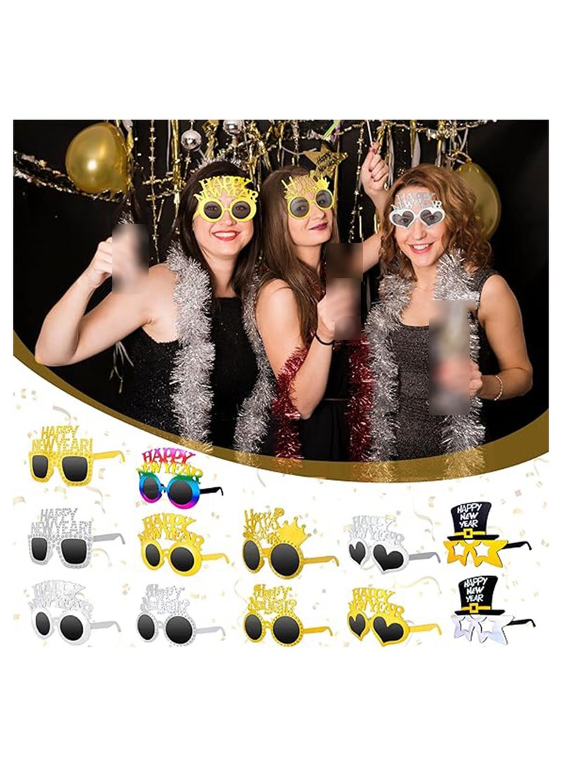 SYOSI 12 قطعة نظارات رأس السنة الجديدة نظارات أنيقة لليلة رأس السنة props صور كشك للنظارات لحفلة عيد الميلاد احتفال - Image 3