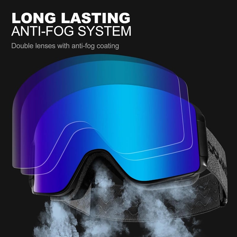 Odoland Ski Goggles with Detachable Lens, Frameless Interchangeable Lens Anti-Fog 100% UV Protection Snowboard Snow Goggles - Image 4