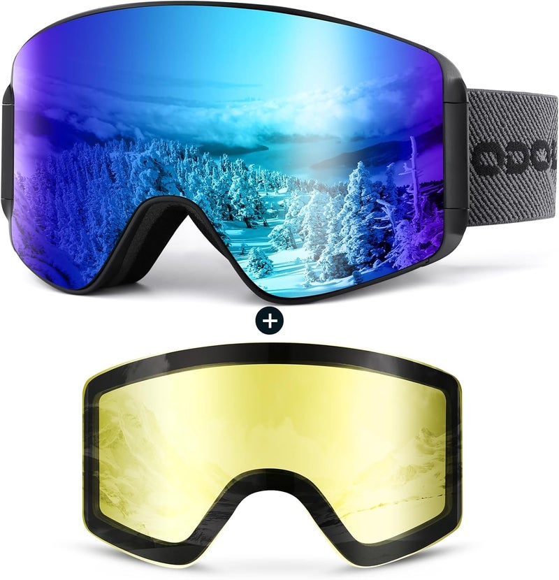 Odoland Ski Goggles with Detachable Lens, Frameless Interchangeable Lens Anti-Fog 100% UV Protection Snowboard Snow Goggles - Image 1