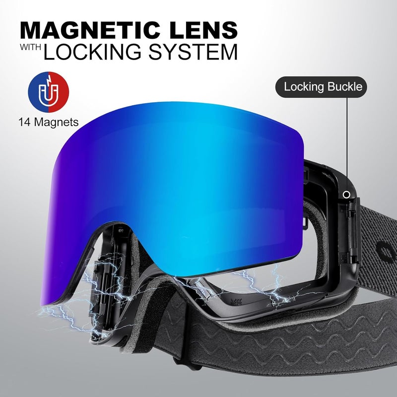 Odoland Ski Goggles with Detachable Lens, Frameless Interchangeable Lens Anti-Fog 100% UV Protection Snowboard Snow Goggles - Image 3