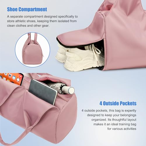 Forestfish Yoga Gym Bag For Women With Shoes Compartment & Wet Dry Storage Pockets Lightweight Duffel Bag, Pink - Image 5