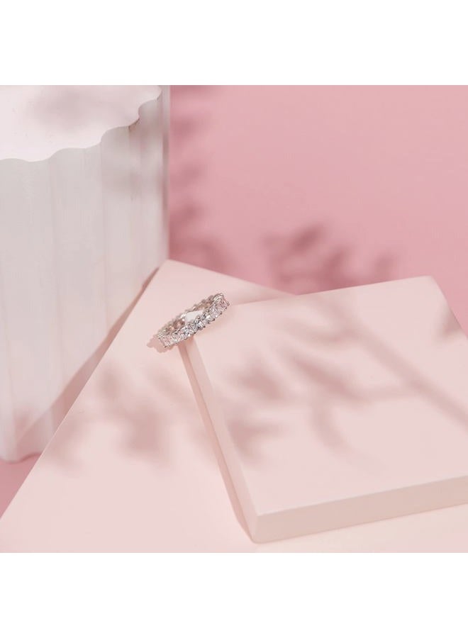 PAVOI 14K Gold Plated Rings with Cubic Zirconia Love and Stackable 3mm Princess Cut Rings for Women, Rose Gold, Cubic Zirconia - Image 4