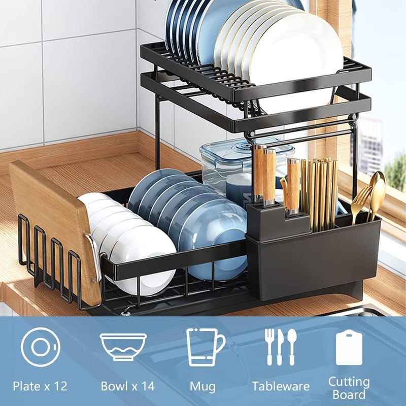 Earwig Extendable Dish Rack Dish Drying Rack with NonScratch and Movable Cutlery Drainer and Drainage Spout Adjustable Dish Drainer for Kitchen 570 Rack - Image 5