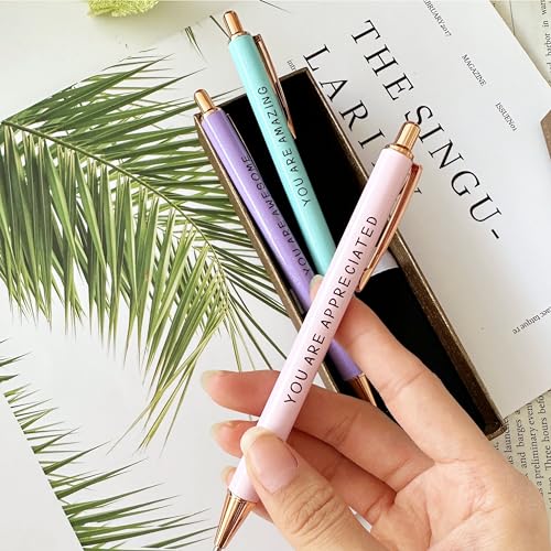 Jxueych Inspirational Metal Pens for Women (3-Pack) - Empowering Quotes: 'AWESOME/AMAZING/APPRECIATED' with Gift Box & Card - Gifts for Nurses, Teachers, Coworkers & Farewells - Image 3