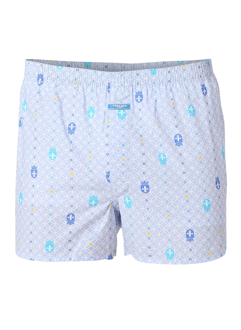 BYC MEN'S PRINTED COTTON BOXER SHORTS - LIGHT BLUE  - Image 1