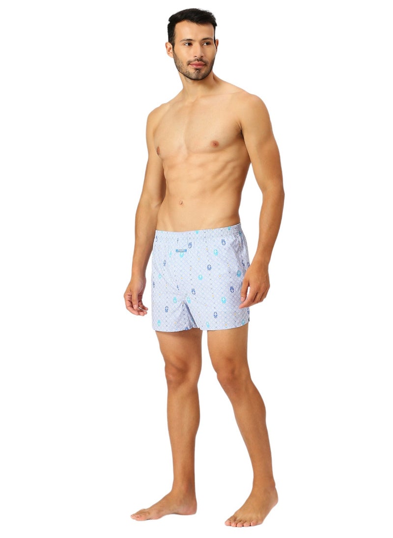 BYC MEN'S PRINTED COTTON BOXER SHORTS - LIGHT BLUE  - Image 3