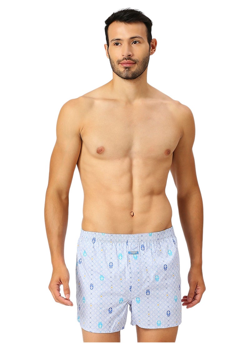 BYC MEN'S PRINTED COTTON BOXER SHORTS - LIGHT BLUE  - Image 4