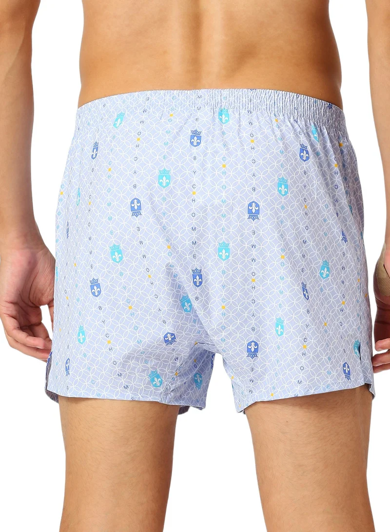 BYC  MEN'S PRINTED COTTON BOXER SHORTS - LIGHT BLUE for Men | Best Price UAE