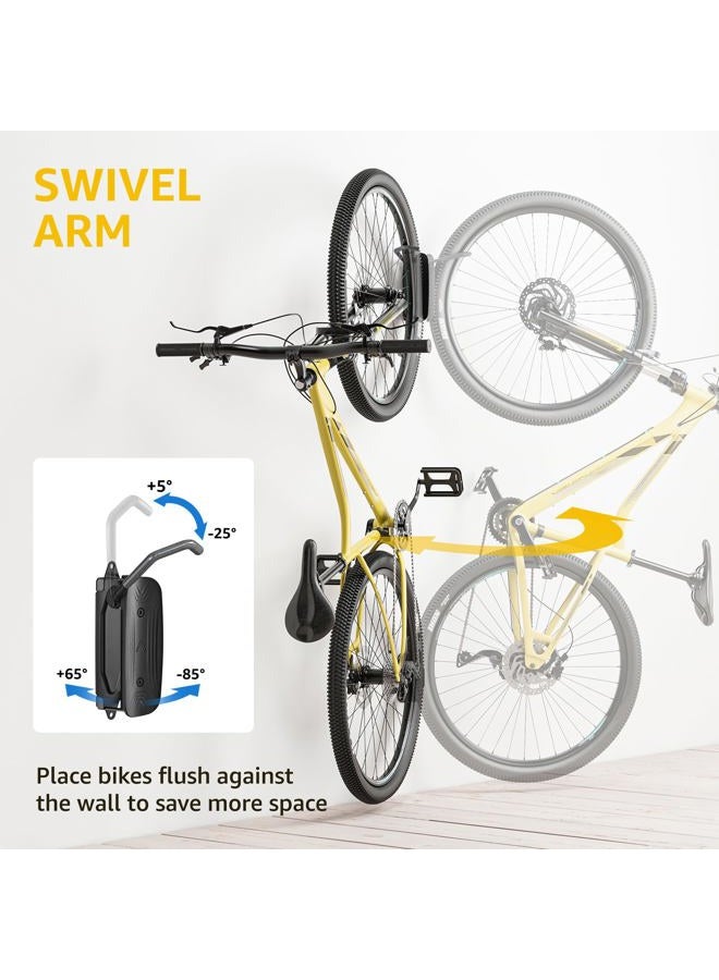 Montek Swivel Bike Wall Mount – 2 Pack Garage Bike Hanger & Space-Saving Vertical Bike Rack for Garage & Apartment, Sturdy Bike Storage Hook Holds 66 lbs, Easy Installation & Scratch-Proof Design - Image 2