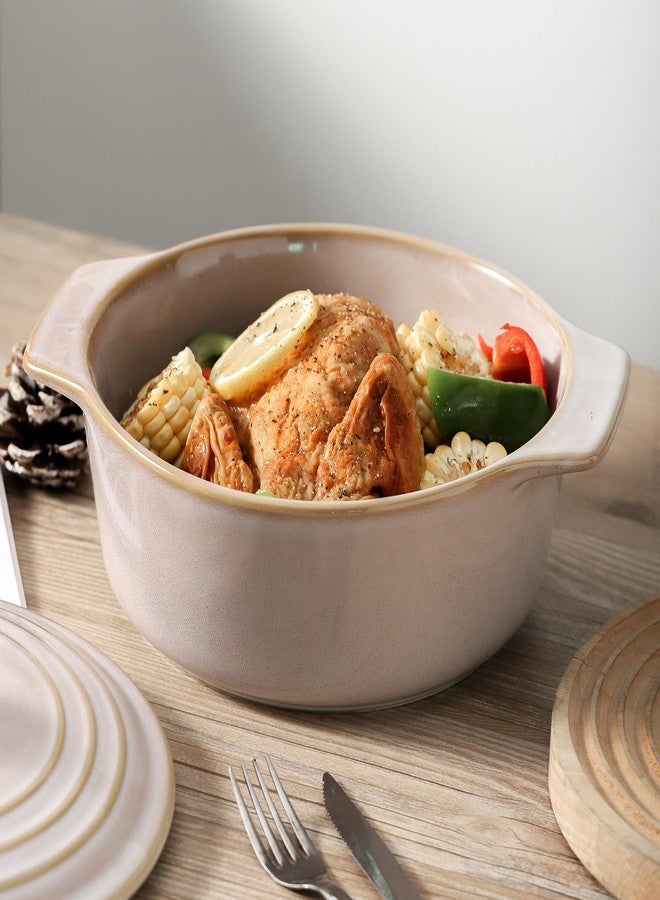 HVH Ceramic Casserole Dish with Lid Oven Safe, 2 Quart Round Casseroles Dishes Set, 9 Inches Round Baking Dish with Lid Oven Safe, Deep Casserole Dishes for Oven for Dinner Party (Sand Color) - Image 2