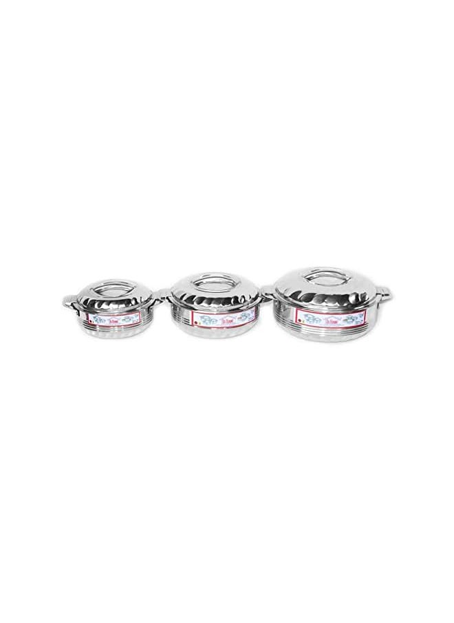 Pot 3Pcs Set Casserole/HotPot,chapati Box/chapati Container/hot case in Stainless Steel 1000ml, 1500ml, 2500ml [ FLORA LINEA]