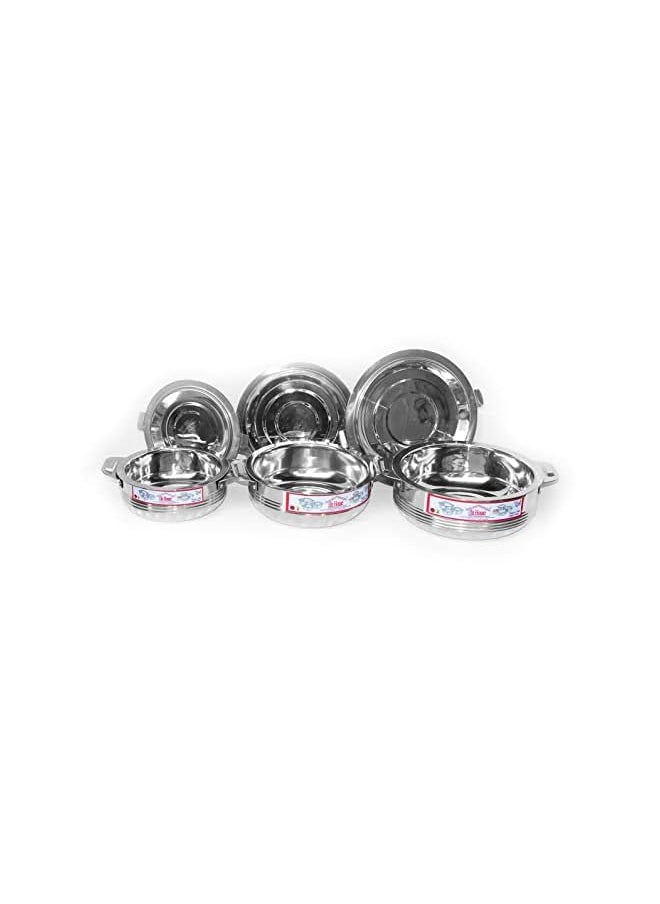 Pot 3Pcs Set Casserole/HotPot,chapati Box/chapati Container/hot case in Stainless Steel 1000ml, 1500ml, 2500ml [ FLORA LINEA]