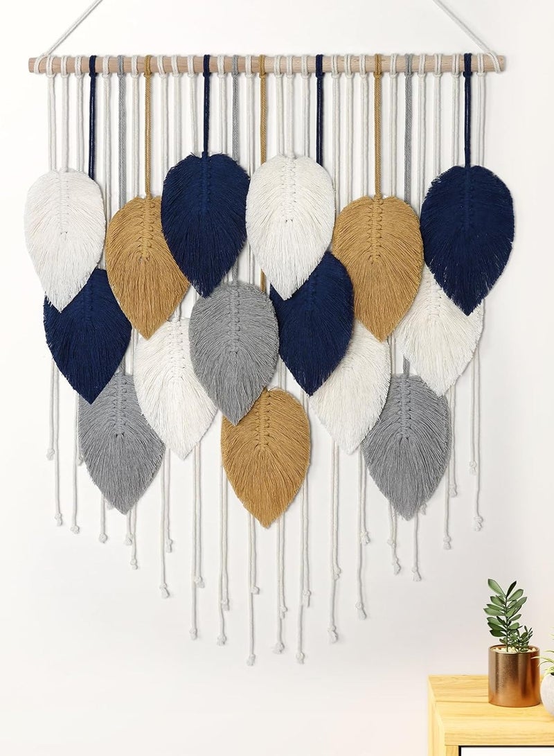 انتيكيانو ديكور حائط مكرمية، نسيج أوراق منسوجة يدوياً بأسلوب بوهو بوهيمي، فن جدار أنيق - Image 1