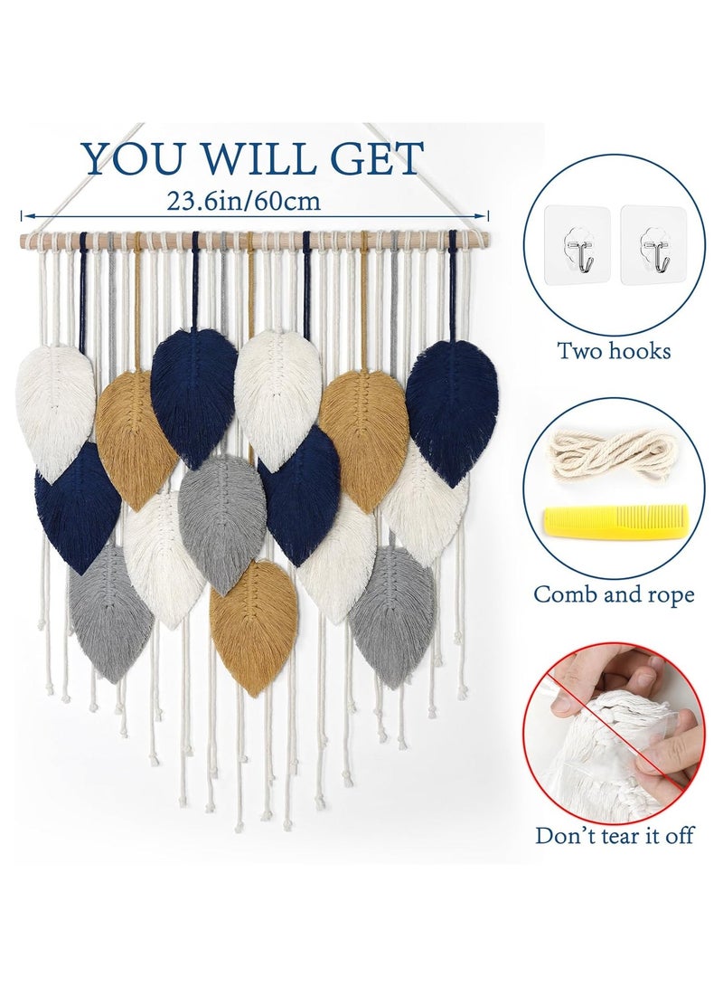 انتيكيانو ديكور حائط مكرمية، نسيج أوراق منسوجة يدوياً بأسلوب بوهو بوهيمي، فن جدار أنيق - Image 3