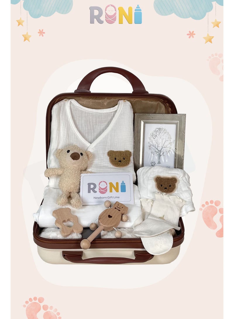 RINI Newborn gift set, baby gift, 9 pieces in a luxury luggage, baby gift set for girls and boys, 100% organic cotton, newborn occasions gift set - Image 1