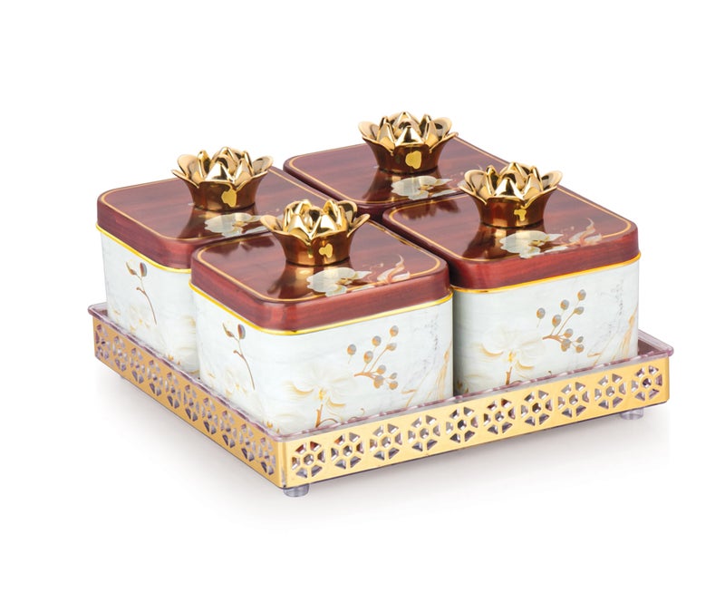 Nabhya Plastic Sparkle 4Pc 360 Revolving Airtight Dry Fruit Containers Set With Lid & Serving Tray, Dry Fruit Box For Serving Sweets,Candy, Pickle, Mukhwas (Pack Of 4) (White), Beige - Image 5