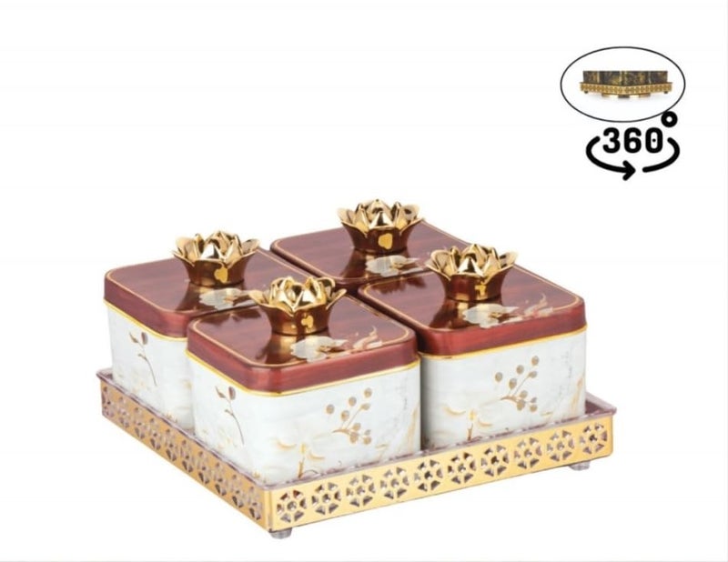 Nabhya Plastic Sparkle 4Pc 360 Revolving Airtight Dry Fruit Containers Set With Lid & Serving Tray, Dry Fruit Box For Serving Sweets,Candy, Pickle, Mukhwas (Pack Of 4) (White), Beige - Image 2
