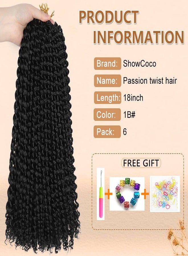 ShowCoco Passion Twist Hair 18 Inch Water Wave Crochet Hair 6 Packs Passion Twists Crochet Hair Long Braiding Hair Bohemian Synthetic Hair Extensions(18inch, #1B) - Image 2