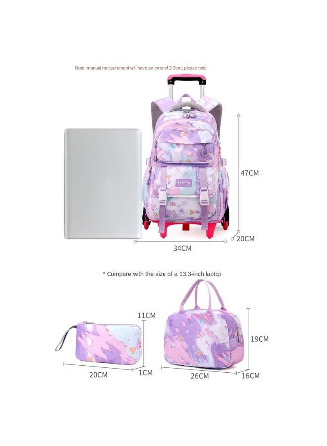 4-in-1 Kids Wheeled Backpack Set | Climbing Wheels Trolley School Bag with Detachable Rolling System | Includes Insulated Lunch Bag, Pencil Case Pouch | Durable, Lightweight for Boys & Girls (Purple) - Image 2