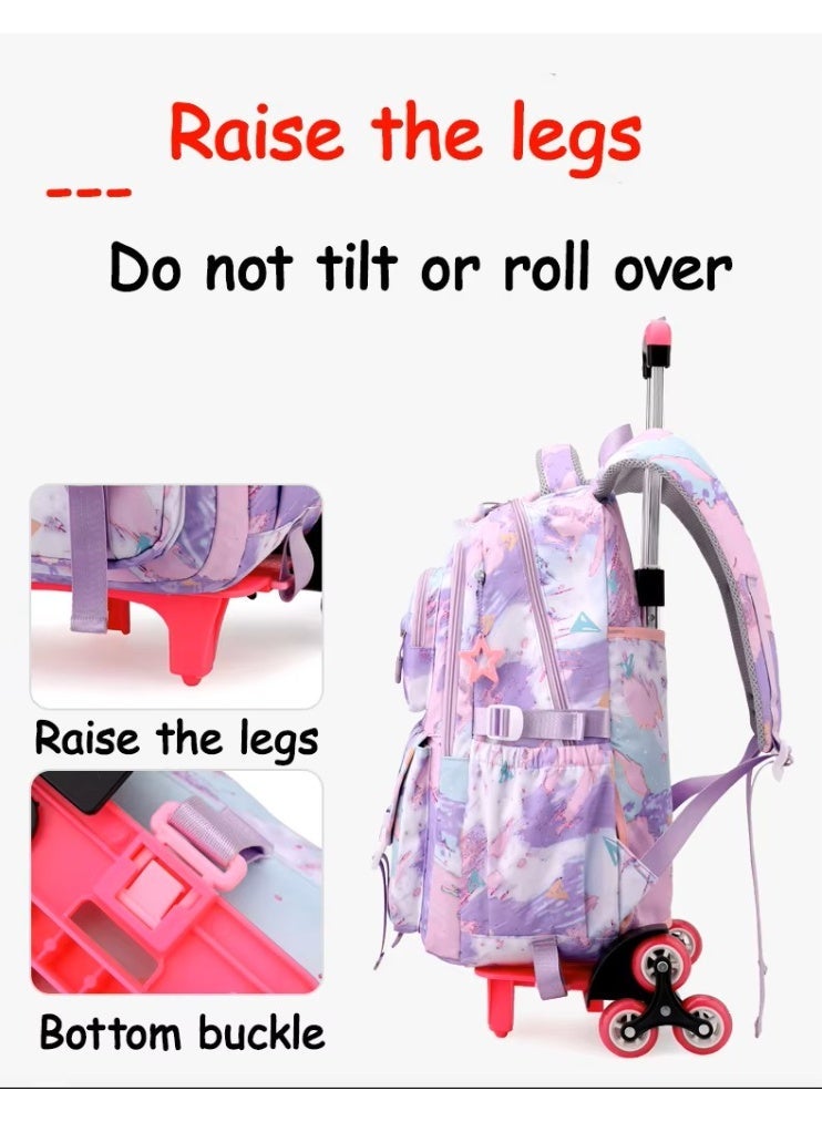 4-in-1 Kids Wheeled Backpack Set | Climbing Wheels Trolley School Bag with Detachable Rolling System | Includes Insulated Lunch Bag, Pencil Case Pouch | Durable, Lightweight for Boys & Girls (Purple) - Image 4