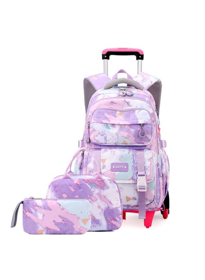 4-in-1 Kids Wheeled Backpack Set | Climbing Wheels Trolley School Bag with Detachable Rolling System | Includes Insulated Lunch Bag, Pencil Case Pouch | Durable, Lightweight for Boys & Girls (Purple) - Image 1