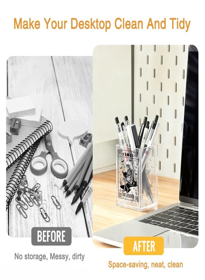 حامل أقلام تجميل أكريليك من Mhfpl، كوب، هدية مرحة بتصميم هيكل عظمي لمحبي الكتب، وأعضاء نوادي القراءة، وطلاب الجامعات، وهدايا شكر لأمين المكتبة أو المعلم. - Image 4