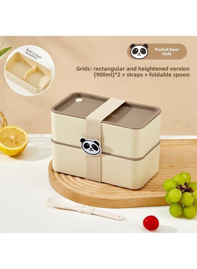 Lunch Box For Microwave Oven Heating Quantitative Fat Reduction Office Worker Portable Insulated Lunch Box Student Fresh-keeping Box-Specifications:Doudou Bear [2 Layers 1800ml] Comes With Folding Spoon  - Image 1