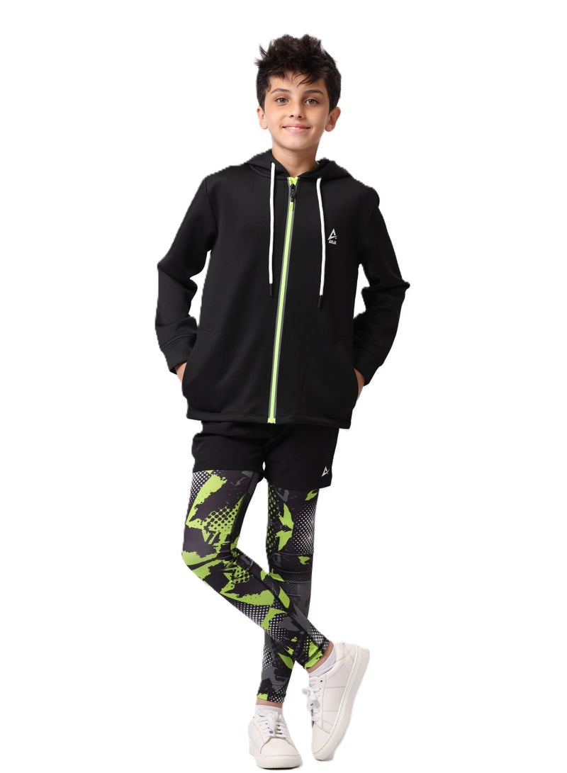 Boys' Black Sweatshirt with Green Zipper – Soft, Durable Fabric